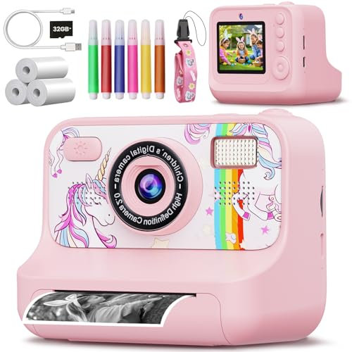NXPZ Fotocamera Istantanea per Bambini, Fotocamera Bambini HD 1080P con Schermo da 2,4 Pollici, Scheda da 32 GB e 3 Rotoli di Carta da Stampa, Ragazze e Ragazzi da 3 a 12 Anni
