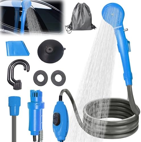 Ducha de camping de 12 V con bomba, ducha de camping, bomba sumergible, ducha de jardín, juego de duchas móviles con ducha de mano y manguera, ducha exterior para senderismo, viajes, playa, mascotas