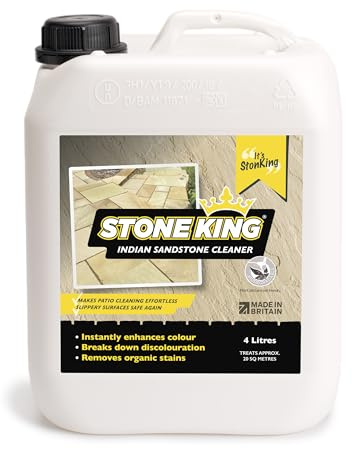 Stone King Indian Sandstone Cleaner – Deep Cleaning Stone Restorer for Patios, Paths, Paving – York Stone, Limestone, Travertine – Removes Green Algae, Black Lichen and White Fungi – 20 SQM 4L