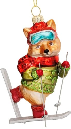 SIKORA Fuchs auf Ski besondere Weihnachtskugel Glas Weihnachtsmann Christbaumschmuck Deko Figur Weihnachten Anhänger Ornament - Premium Line - BS080