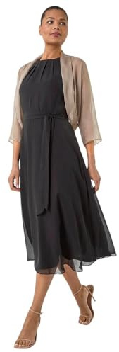Roman Women Chiffon Bolero Jacket with Ruched Hem - Ladies 3/4 Sheer Thin Mesh Wrap Shimmer Shrug Cropped Cardigan Wedding Guests Party Formal Smart Cover Up Blazer - Champagne - Size 20
