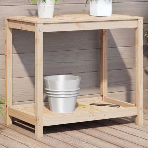 Frdhee Blumentopf Ständer Pflanzenhocker,Pflanztisch mit Ablage 82,5x50x75 cm Massivholz Kiefer,Pflanzenhalter für Verschiedene Topfgrößen