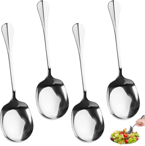 Varenzya 4 st. serveringsskedar stor, 21 × 6 cm silver serveringsskedar rostfritt stål, serveringssked av rostfritt stål, serveringsbestick, serveringsbestick för bankett buffé restaurang