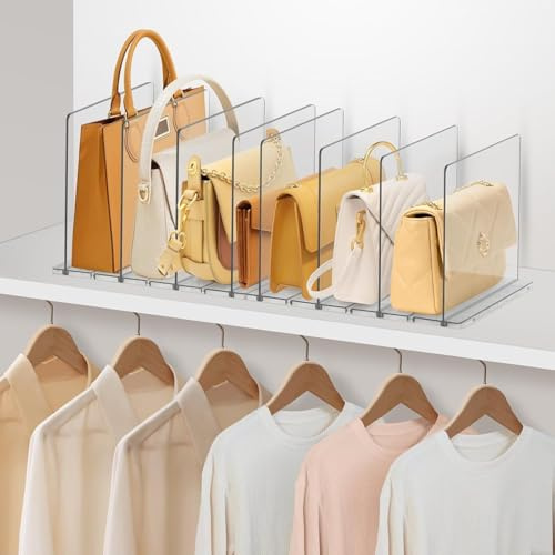 DoubleCare Pack of 8 Shelf Dividers, Adjustable Pocket Dividers, Transparent Acrylic Shelf Dividers, Transparent Handbag Organiser for Cupboards, Money Holder Bookshelf for Bedroom, Office