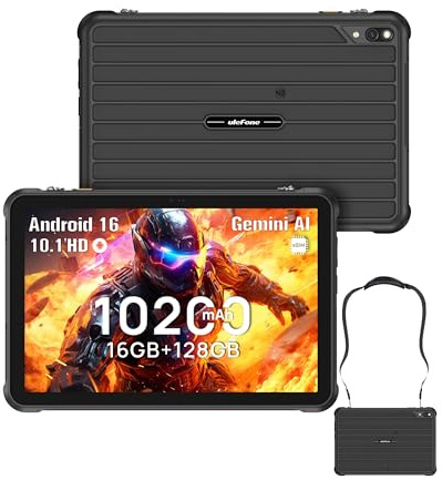 Rugking Pad 2 Pro Tablet Rugerizada Android 16, 16GB RAM + 128GB ROM (TF 2TB), Tablet Indestructible de 10,1 HD+, eSIM, Batería 10200mAh 48MP, IP68/IP69K, NFC/GPS, Ideal para Trabajo y Exterior Negro