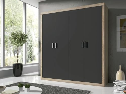 Meyvaser.com Ecommerce Company Armario 4 Puertas, Incluye 2 Estantes y 2 Barras para Colgar, Color Cambria-Grafito, 208 x 196 x 50,2 cm