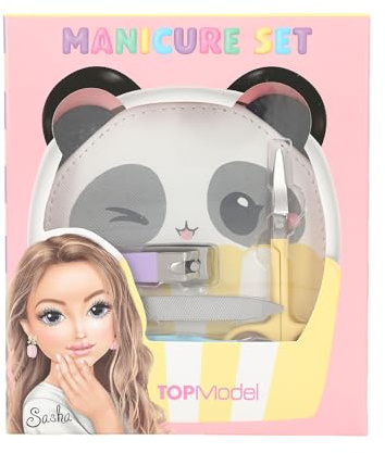 Depesche 14119 TOPModel - Maniküre Set Candy Glam, buntes Nagelset mit Nagelschere, Nagelknipser, Nagelfeile und Nagelhautschieber, inkl. Panda-Täschchen