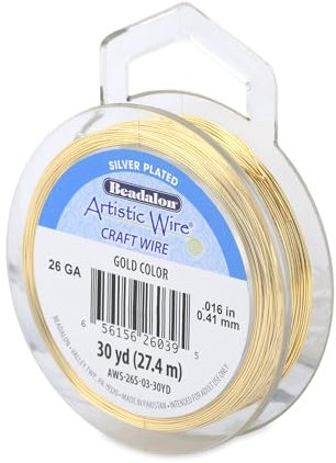 Artistic Wire Silver Plated Tarnish Resistant Colored Copper Craft Wire, Gold, 26 Gauge, 30 yd