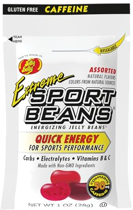Extreme Sport Beans, Assorted Flavors with Caffeine, 1 Ounce Resealable Bag - 3 Naturally Fruity Flavors with Electrolytes and Vitamins - Kosher Jelly Belly Jelly Beans to Fuel Intense Exercise