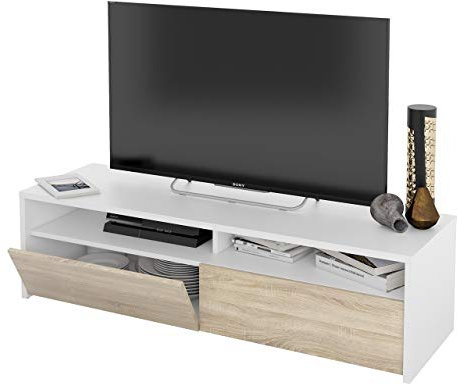 Habitdesign FOTV6626A Mueble de Salon, modulo de Comedor Kioto, Acabado Color Blanco Artik y Roble Canadian, Medidas: 130 cm (Ancho) x 35,5 cm (Alto) x 40,2 cm (Fondo)
