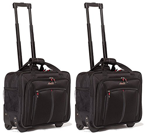 Aerolite Ryanair Priority Boarding, Easyjet Plus, BA, WizzPriority, Jet2 Approved Rolling Padded Laptop Case Bag 2 Wheels - Fits up to 15.6, Business Trolley Hand Cabin Luggage Case (Black x2)