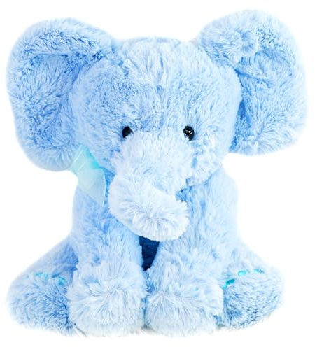 The Magic Toy Shop 11 Blue Elephant Plush Teddy with Ribbon - Super Soft Cuddly Stuffed Animal Toy, Cute Face & Shiny Eyes - Suitable from Birth Nursery Decor for Boys & Girls
