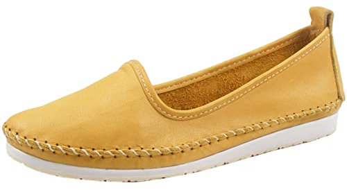 Andrea Conti Damen Mokassin Leder Slipper Ballerina Eyecatcher bequem 0027449, Größe:37 EU, Farbe:Gelb