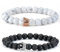 Thajaling 2 Stück Paar Armband Schwarz Weiß Stein Armband Rose Gold & Silber Krone Queen 8 mm Perlen Armbänder, 7.48 inch, Stein Roségold Silber Cubic Zirkonia, Achat