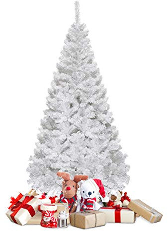 COSTWAY Sapin de Noël Artificiel 180 cm avec Pied en Métal, Arbre de Noël Artificiel pour Décoration de Noël Matériau PVC, Blanc