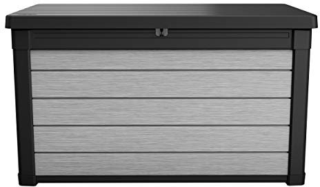 Koll Living Garden Aufbewahrungsbox 380L, grau - Deckel mit Gasdruckfedern für leichtes Öffnen und Schließen - hochwertiger Kunststoff in Holzoptik