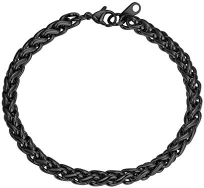 FaithHeart Schwarze hochwertiges Armband für Herren 6MM Breit 21cm lang Weizenkette Armband an Modenschau/Party/Jeden Tag
