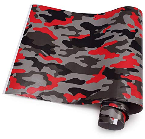 LKXHarleya Rot Grau Camo Auto Vinylfolie Fahrzeug Vinylfolie Motorrad Vinyl Aufkleber Selbstklebende Camouflage Aufkleber FüR Laptop Auto Motorrad Fahrrad, Rot Grau Camo, 50x500 cm