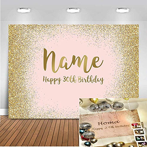 Nom personnalisé anniversaire photographie toile de fond rose fond doré pour photo femmes anniversaire bannière décoration 7x5 FT/ 2,1x1,5m