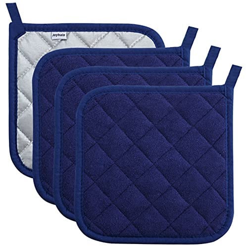 Joyhalo Topflappen für die Küche, Ofenhalter aus Baumwolle mit großer Hitzebeständigkeit, rutschfeste heiße Pads für die Küche, Dunkelblau, 4 Stück