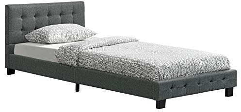 Juskys Polsterbett Manresa 90x200 cm mit Lattenrost, Kopfteil mit Zier-Steppung & Stoff Bezug - Bett Bettgestell für Erwachsene & Jugendliche - Grau