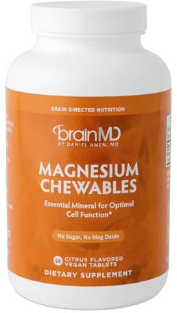 BRAINMD Dr Amen Magnesium Chewables, Citrus - 60 Chewable Tablets - Essential Mineral for Optimal Cell Function - Supports Memory & Focus - Gluten Free - 60 Servings