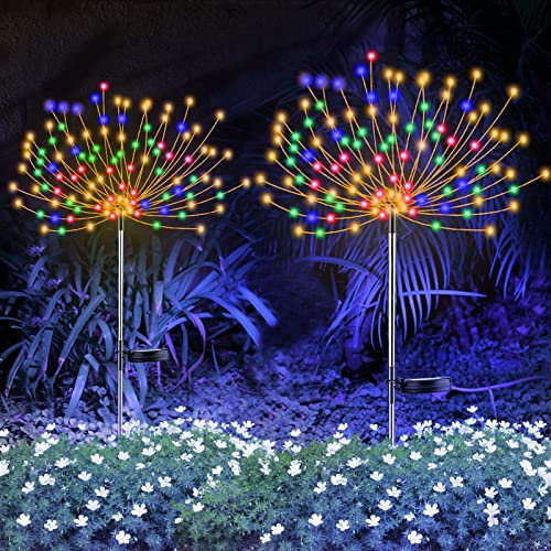 YOTOZU Lot De 2 Lampes Solaires De Feu D'artifice - 120 Led - 40 Fils De Cuivre - Décoration De Jardin - Pour Allée, Allée, Jardin, Décoration De Noël, Fêtes (multicolore)