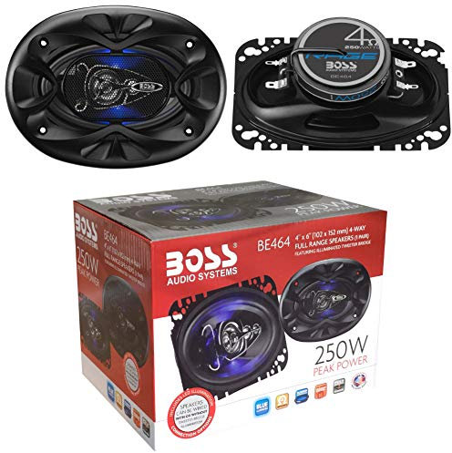 2 Altavoces Compatible con Boss Audio Systems BE464 BE 464 coaxial de 4 vías 4 x 6 10,20 x 15,20 cm 102 x 152 mm 125 vatios rms 250 vatios máx 4 ohmios 90 db led Azul y suspensión de Goma, por par