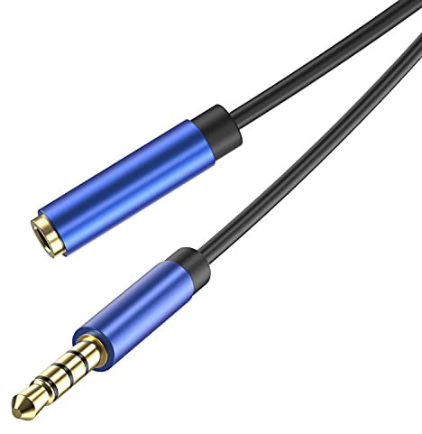 N NEWTOP Prolunga Cavo AUX02 Audio 4 Pin Stereo Alta Qualità AUX Maschio - Femmina Jack 3,5mm Compatibile con Cuffie Beats iPhone iPod iPad Smartphone MP3 (Blu)