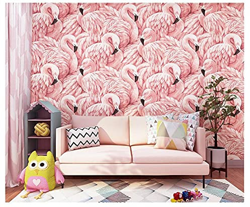 ZZDXL Tapeten Rosa Flamingo Tapete Vliestapete 10 M X 0,53 M,3D Tapete Für Schlafzimmer Wohnzimmer Oder Küche,Modern Klassisch Elegance Tapete Kinderzimmer,Wandtapete Jungen Mädchen
