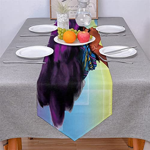 Aotiwe Tischläufer Modern Herbst, Tischdecke Geburtstag aus Bettwäsche aus Baumwolle Afrikanische Frau Stil 2 33x178CM für Partys Abendessen