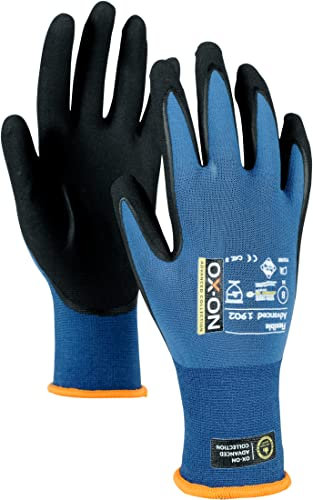 OX-ON Flexible Advanced 1902 Blue Work Gloves - Extremely Durable, Secure Grip, Protective & Comfortable - Breathable Mechanic Gloves - 12pc, Size 9 / L