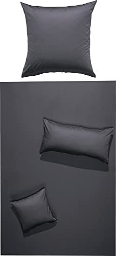 Erwin Müller Bettwäsche, Bettgarnitur Mako-Satin Landshut, 100% Baumwolle - seidiger Glanz, mit praktischem Reißverschluss - anthrazit Größe 80x80 cm / 135x200 cm