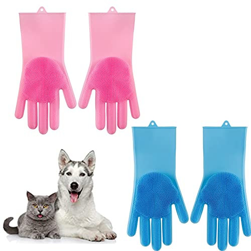 Gants de toilettage en Silicone Ménage Gants Réutilisables en Silicone Gant de Nettoyage pour Animaux de Compagnie pour Cuisine, Animaux de Compagnie, Salle de Bains, Lavage de Voiture 2 Pièces