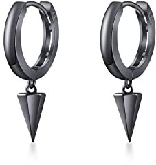 PHNIBIRD Ohrringe Creolen Schwarz 925 Sterling Silber Creolen mit Anhänger Geometrischer Kegel Einfach Unisex Ohrringe für Herren Damen