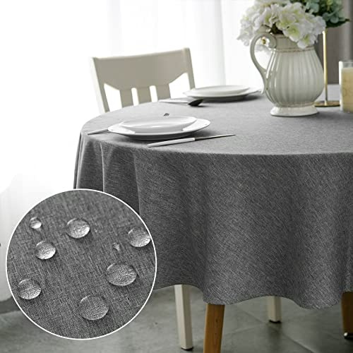 Yeahshion Runde Tischdecke Fleckabweisend Dunkelgrau Φ150cm, wasserdichte Tischdecke Polyester-Leinen-Optik für Tisch, Esszimmer, Restaurant Schutz (Dunkelgrau, Φ150cm)