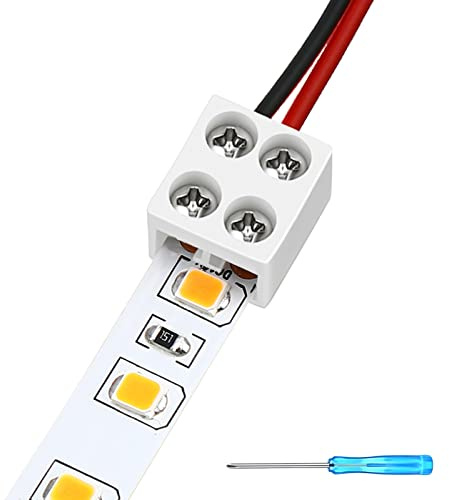 25 Pack erless Led Tape Light Connectors Tighten Screw Terminal Blocks 2 Pin 8mm Connector with Screwdriver Wire to Strip Connector for 5v 12v 24v Monochrome LED Low Voltage Strip Decorative, 2P8MM