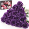 Cloudecor 15Pcs Artificial Roses Velet Real Touch Single Stem Fake Roses Silk Realistic Bouquet Flowers Arrangements Home Office Party Wedding Decoration (Round Roses - Pure Purple 15p)