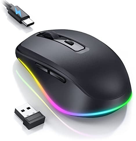 Seenda Souris sans Fil avec Jiggler Intégré, Souris LED Rechargeable 2000 DPI, Souris Silencieuse 2.4G USB pour PC/Mac/Ordinateur Portable, Mouvement Indétectable, Compatible Windows et macOS, Noir
