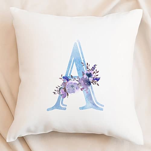 Dekorativer Kissenbezug mit englischem Alphabet, 40,6 x 40,6 cm, Aquarell-Blumen-Monogramm, Alphabet A, Buchstabe A-Z, Bauernhaus-Kissenbezüge für Sofa, Couch, Heimdekoration