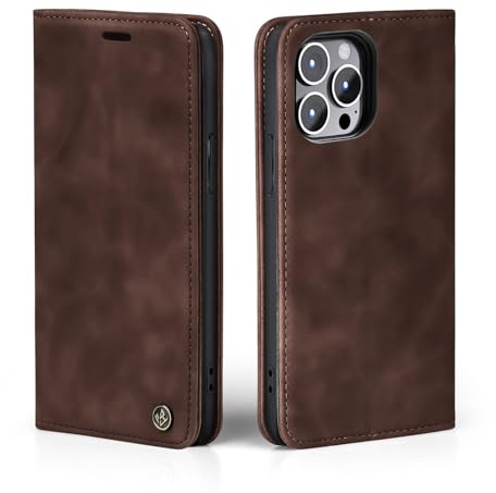 LBH Handyhülle für Apple iPhone 14 Pro in Dunkelbraun mit Karten- und Geldfach Smartphone Hülle mit Standfunktion Flip Case Schutzhülle Magnetverschluss Vintage
