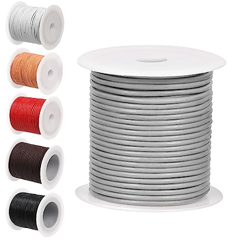 Glarks Cordoncino rotondo in pelle da 2 mm, 9,7 m x 2 mm, corda in pelle morbida e liscia per gioielli, per la realizzazione di collane, bracciali, confezioni, perline e sostituzione dei lacci delle
