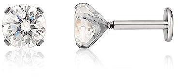 Limerencia 18g Titanium Internally Threaded Tragus Piercing Jewelry CZ Top Flat Back Piercing Nose Studs Earring, Helix, Cartilage, Labret, Monroe for Women or Men