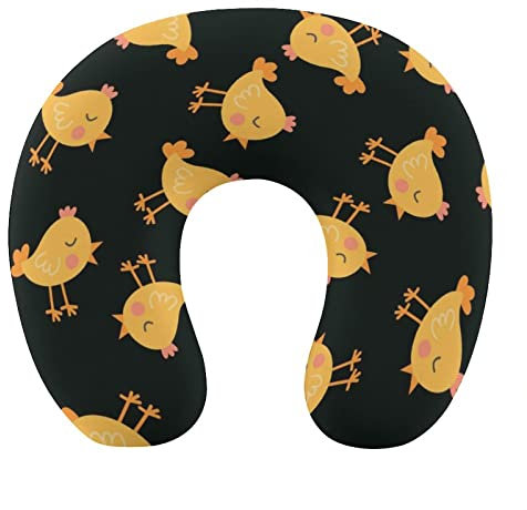 Kinnstützendes Reisekissen, Nackenkissen, Super-Flugzeug-/Autokissen, süßes lustiges Bauernhoftier, kleine Hühner, gelb und schwarz, zum Ausruhen, U-förmiges Kissen aus Memory-Schaum, Nickerchenkissen