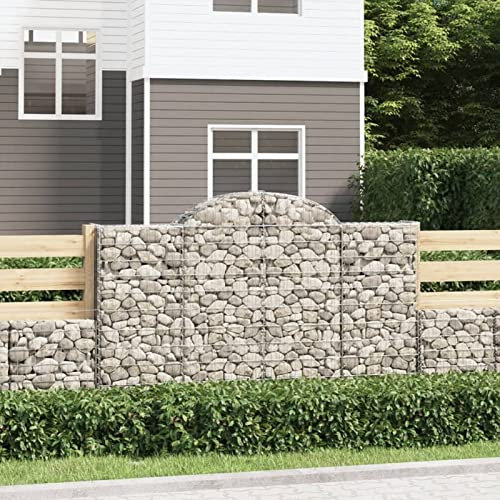 JUNZAI Gabione mit Hochbogen, Gabionenkörbe, Gabionen Hochbeet, Steinkorb, Gabionengitter, Kräuterspirale Für Garten, Drahtkorb Für Pflanzen, 200x30x120/140 cm Verzinktes Eisen
