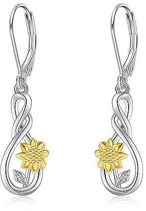 Sonnenblume Ohrringe Sterling Silber Sonnenblume Infinity Dangle Drop Ohrringe Schmuck Geschenk für Frauen Mädchen