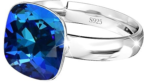 925 Sterling Silber 44 farben Ringe für Damen Verstellbarer mit Marken Kristalle, Glänzend Cubic Zirkonia Ring Fingerring Kommt in Schmuck Geschenk Box (Bermuda Blue)