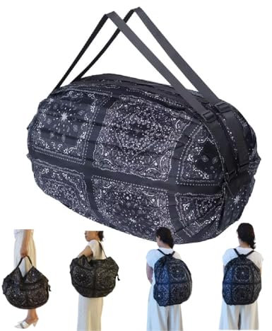 GIMIRO Multifunktionale Faltbare Tasche Reise Duffel Rucksack Handtasche Schultertasche Große Kapazität Einkaufstaschen Sport Fitness Taschen (Black Bohemia)