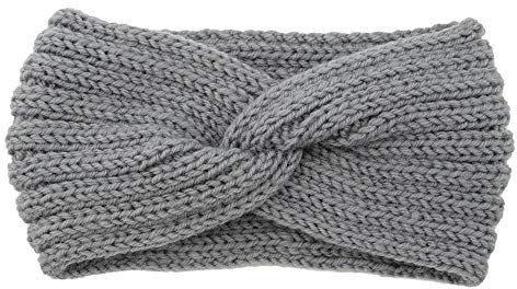 Winter Häkelarbeit Stirnband Mädchen Frauen Haarband Verdicken Stirnbänder Kopfband Haarband Ohrenwärmer Headwrap für Einkaufen Skifahren Laufen,Grau