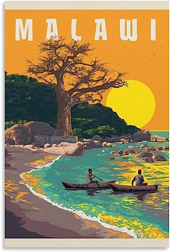 cgltd Leinwandkunst Malawi Afrika Vintage Reiseposter, Poster, Wandkunst, dekorative Bilder für Wohnzimmer, Dekor, Leinwand, Zuhause Ungerahmt 60x90cm